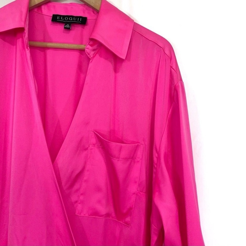 Eloquii Pink Satin Long Sleeve Wrap Maxi Dress 18 - Picture 4 of 4
